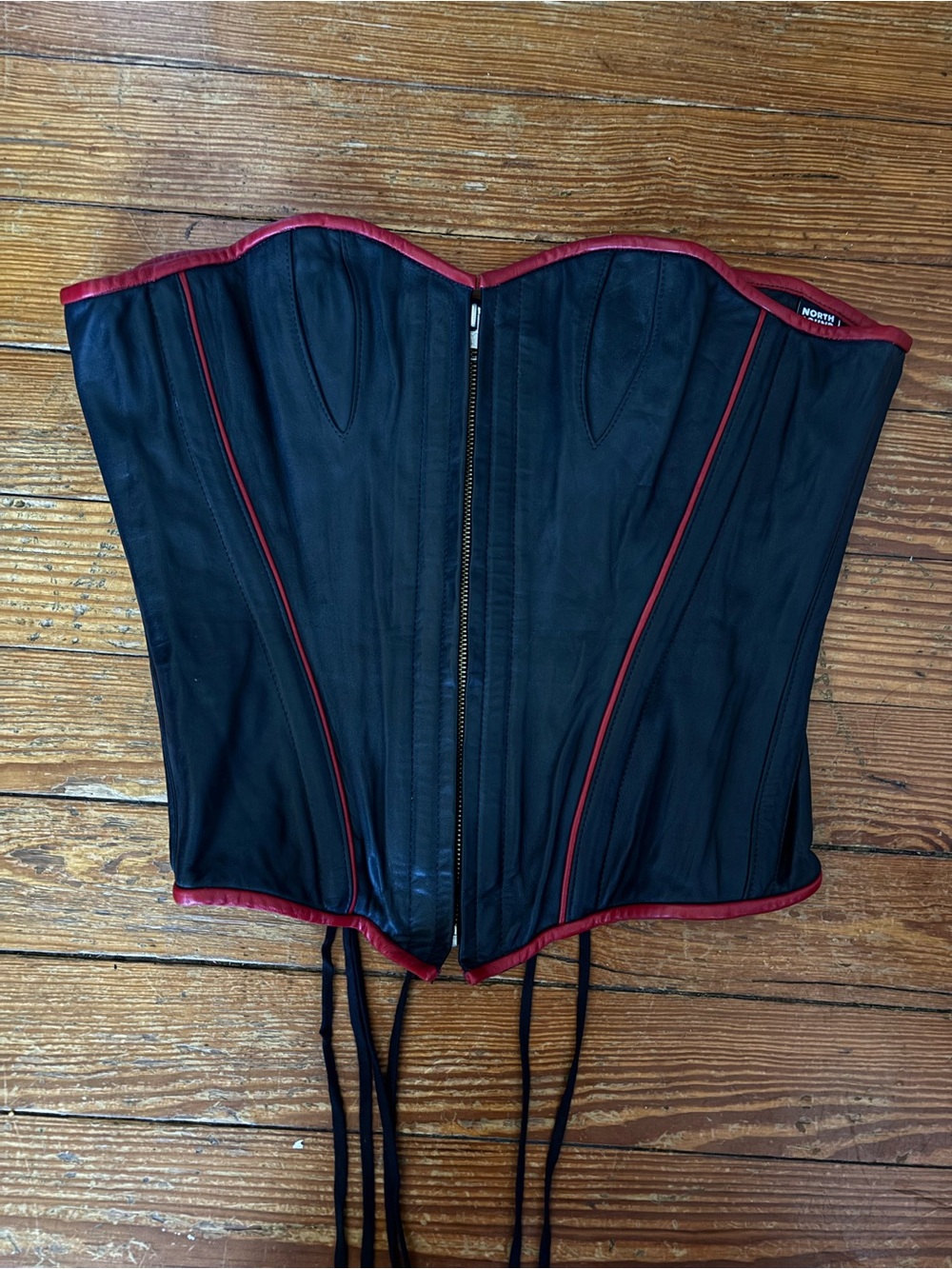 Northbound Leather black sweetheart corset with red piping trim 28”